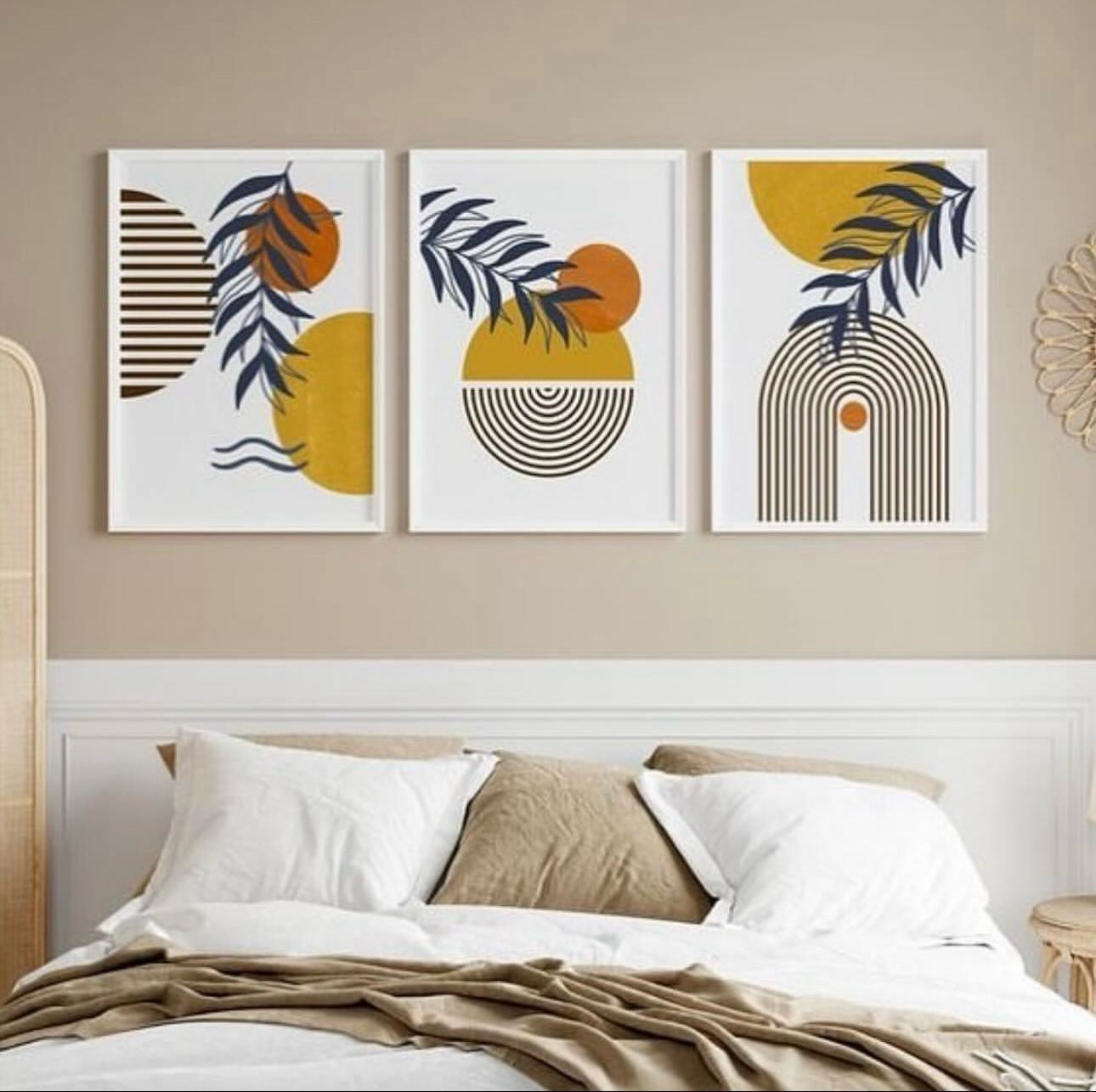 Boho Floral Yellow Wall Prints | Set of 3