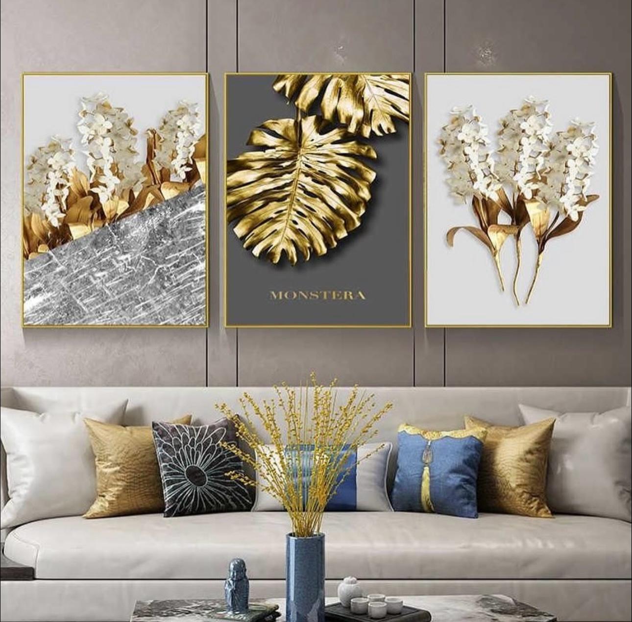 Golden Leaf Stylish Art | Set of 3