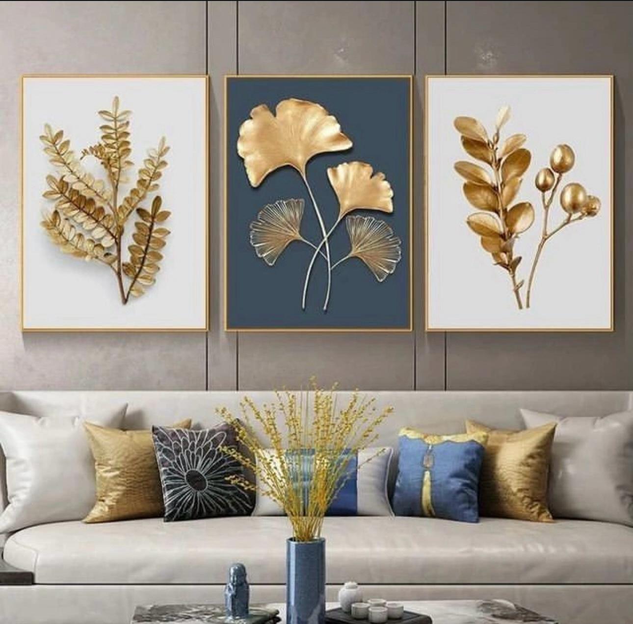 Golden Leaves Wall Art | Set of 3