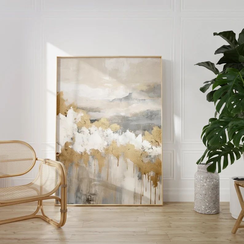 Minimalist Beige & Gold Abstract Art | CANVAS