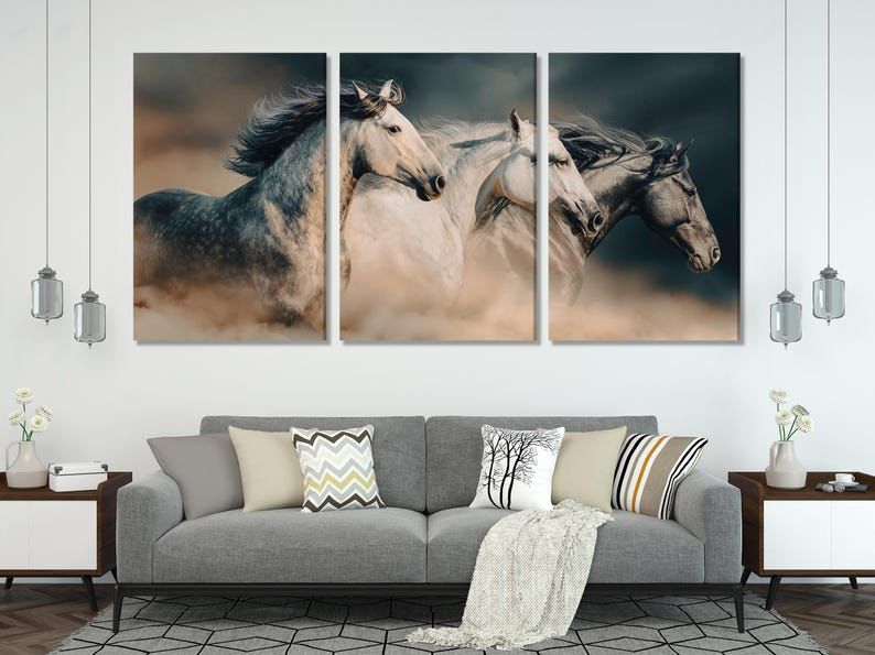 Three Horses Wall Art | Set of 3