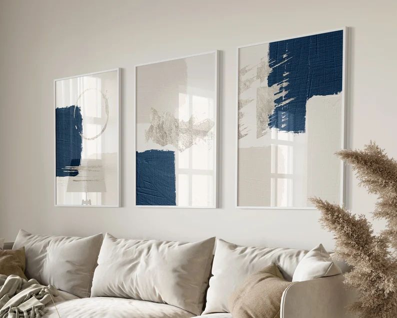 Blue Silver Wall Art | Set of 3