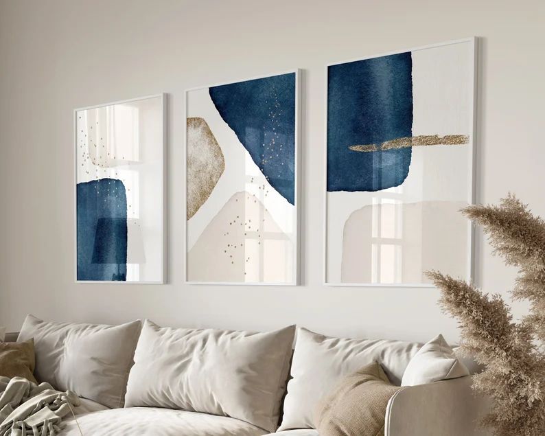 Navy Gold Wall Art | Set of 3