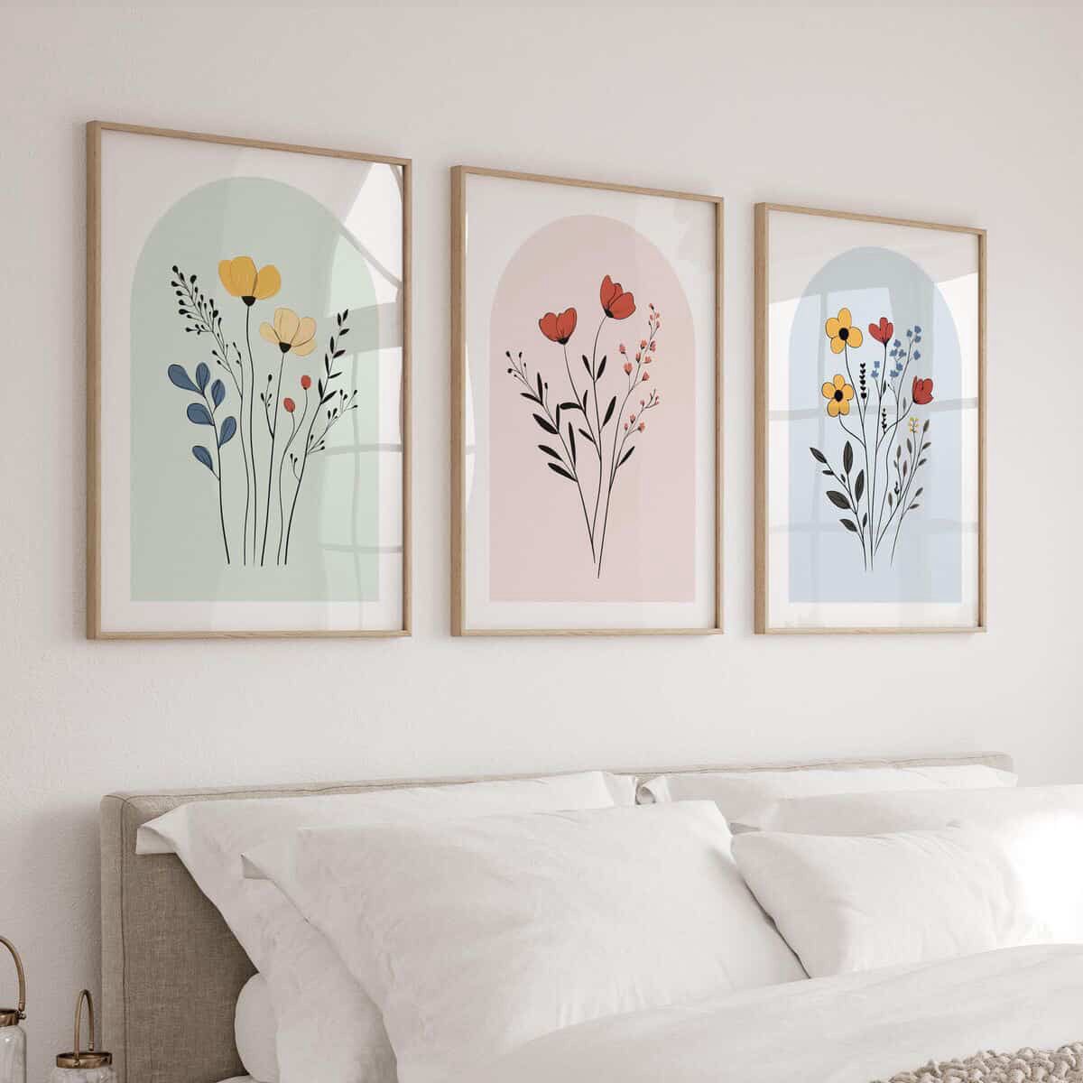 Modern Flower Wall Art | Set of 3