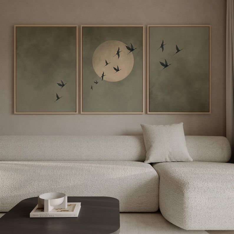 Sage Green Flying Birds Wall Art | Set of 3