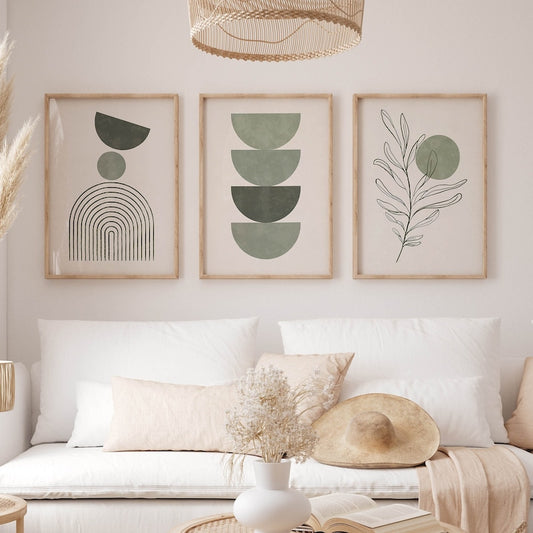 Abstract Art in Sage Green | Set of 3