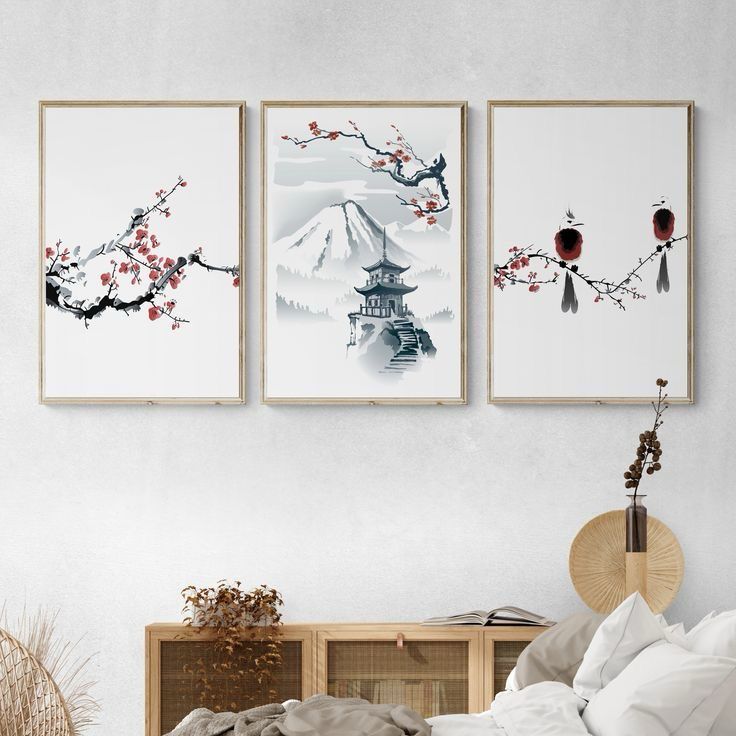 Japanese Pagoda Wall Art | Set of 3