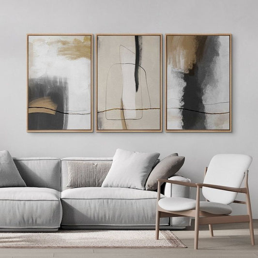Abstract Black & Beige Brown Wall Art | Set of 3