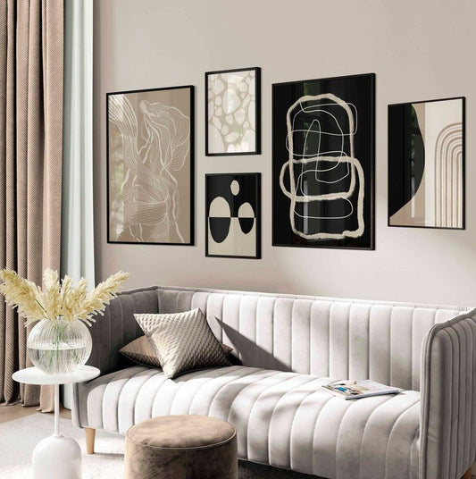 Modern Abstract Neutral Gallery Art | Set of 5