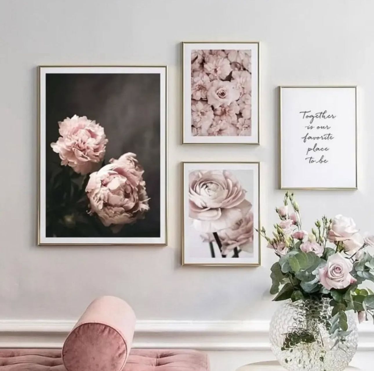 Pink Flowers Wall Art | Set of 4