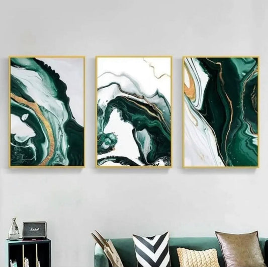 Green and White Minimalist Modern Art | Set of 3