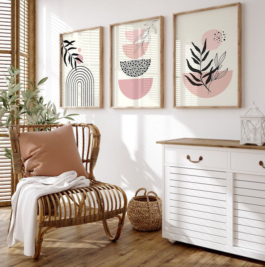 Boho Floral Pink Wall Art | Set of 3